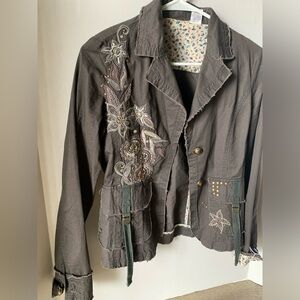 Blazer dark gray embroidered and studded.Made out of cotton light weight.